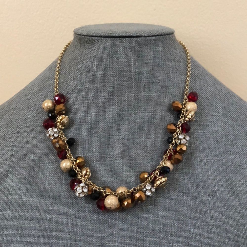 Charming Charlie Gold and Red Cluster Necklace